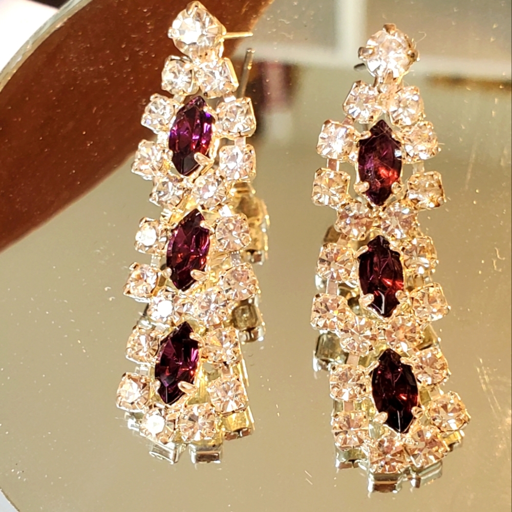 Silver Plated WLIND Rhinestone Earrings Pierced Vintage